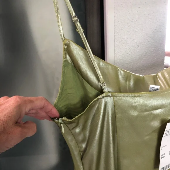 Urban Outfitters "Mallory" Slip Dress - Metallic Lime Size S - Picture 7 of 12